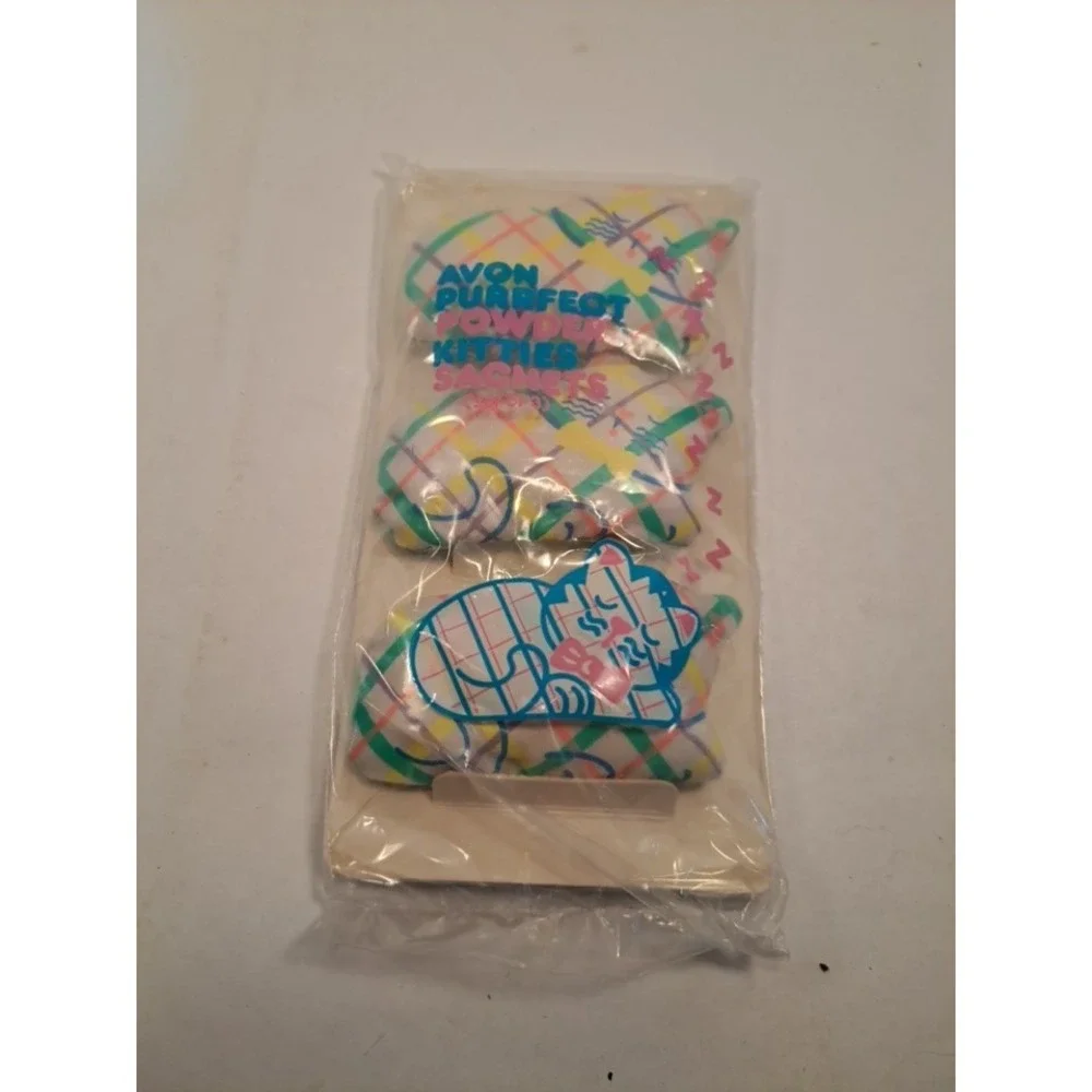 Vintage Avon Purrfect Powder Kitties Sachets Pack of 3 Pastel Plaid 1990s